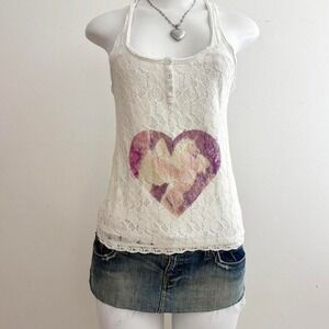 talula lace halter top heart graphic y2k coquette lace button front top